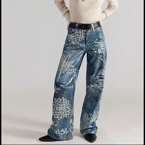 NWT Free People Tinsley Printed High-Rise Illusions Jeans in Lace Luster